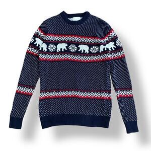 Mens Polar Bear Aspen Cotton Knit Crewneck Sweater‎ Size Small Winter Christmas